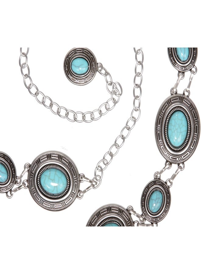 Beltiscool Women's Western Oval Concho Turquoise Stone Chain Belt, Silver | m/l (33"-49" waist) - Image 5